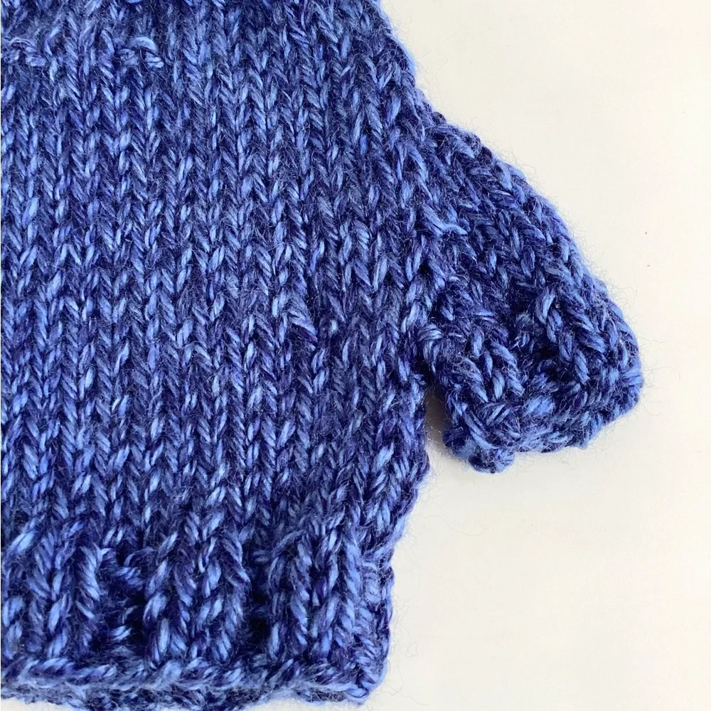 Gloves Fingerlesss Hand Crafteded Blue Soft Ribbed Cozy